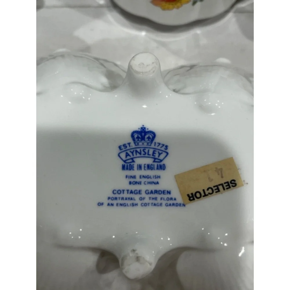 Aynsley Cottage Garden Fine Bone China Vase,‎ Creamer, Sugar, Dish Set